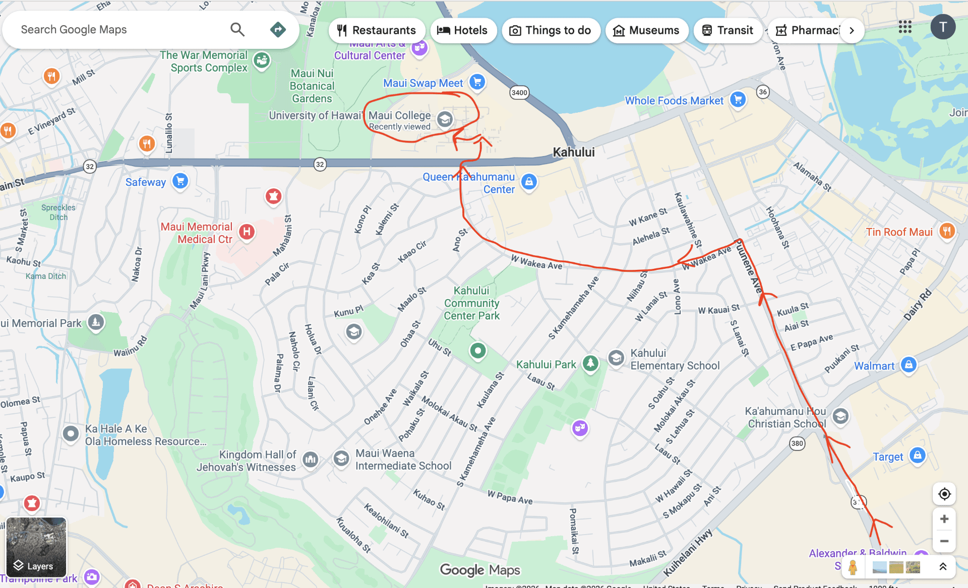 Driving directions to UH Maui College